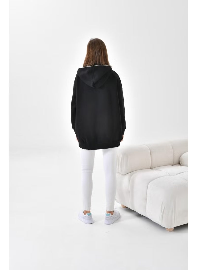 Garmi Ftz Women 3 Thread Raised Zippered Sweatshirt Black - Image 4